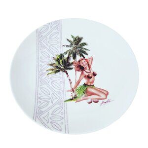 Gary Palm Hawaiian Plate 8 inch Ceramic Coconut Girl Palm Tree Hula Paradise